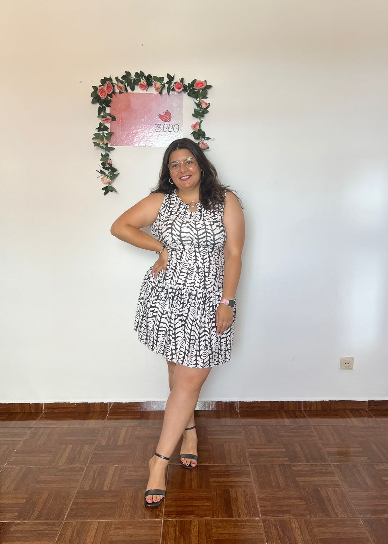 Vestido estampado preto e branco